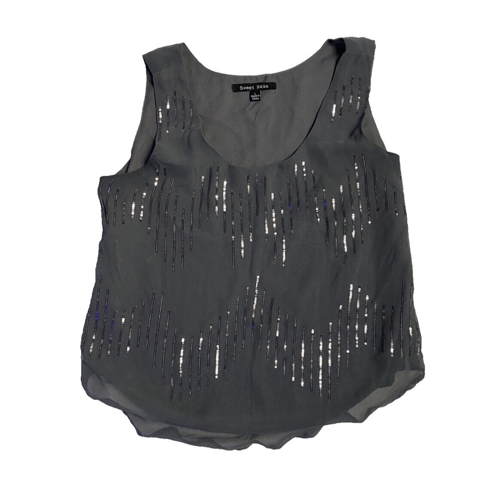 Sweet Rain Women's Juniors L Gray Metallic Sequin Scoop Neck Tank Top Pre-Owned